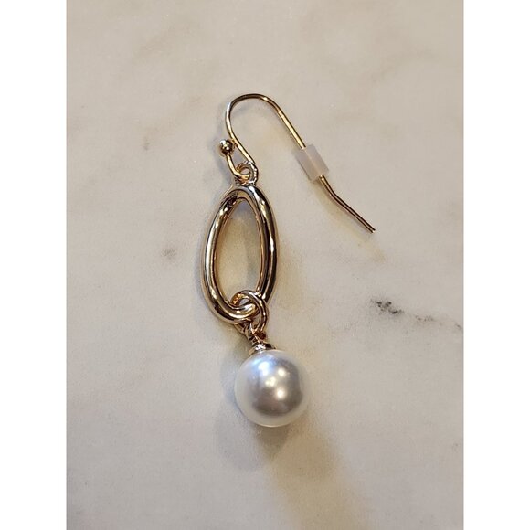 Napier Gold-Tone Oval Drop Earrings With Faux Pearl Accent - Picture 4 of 5